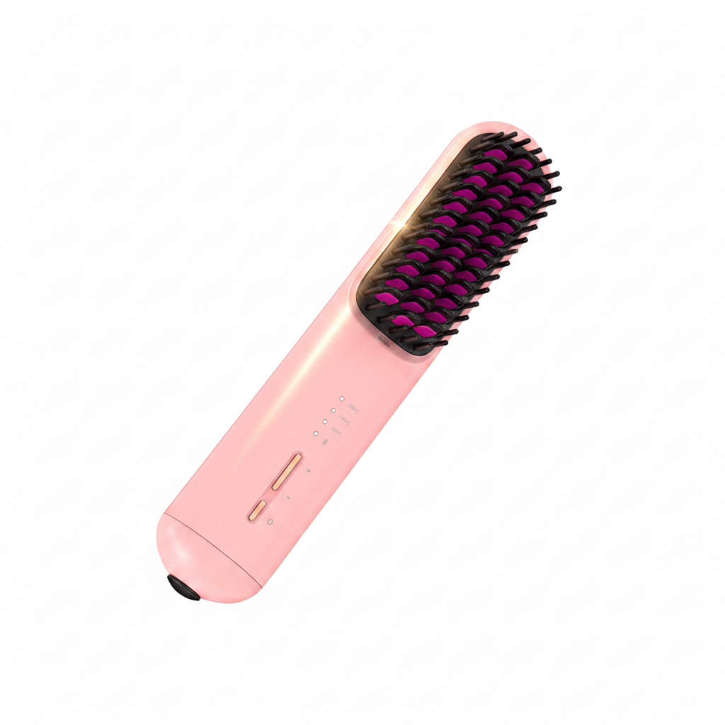 Seraphine™ Mini Pro Hair Straightener Brush - premium pink wireless hair tool